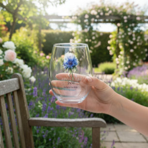 Blue Meadow Magic: Watercolor Cornflower Art  Stemless Wine Glass