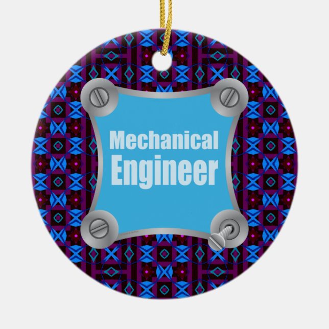 Blue Mechanical Engineer Ceramic Ornament (Front)