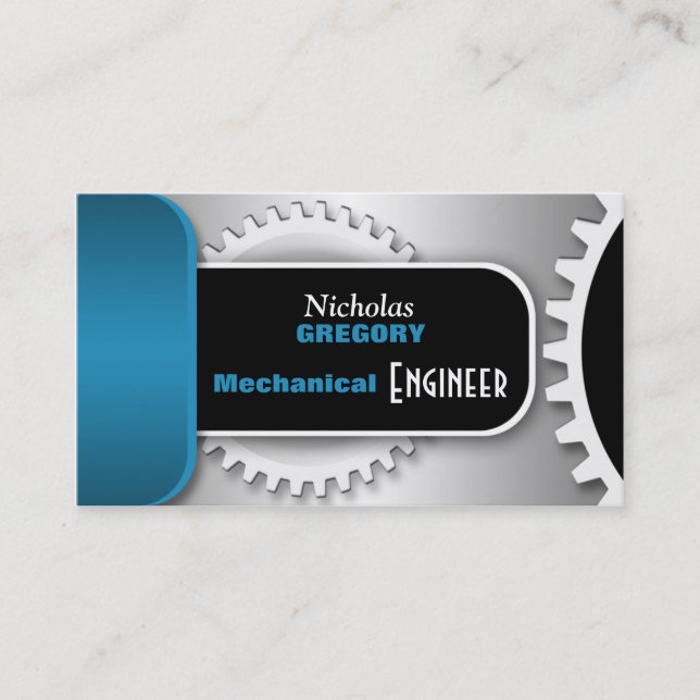 Blue Mechanical Engineer Gear Business Cards (Front)
