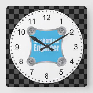 Blue Mechanical Engineer Square Wall Clock