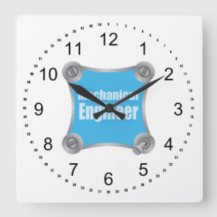 Blue Mechanical Engineer Square Wall Clock