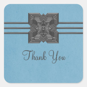 Blue Medallion Border Thank You Stickers