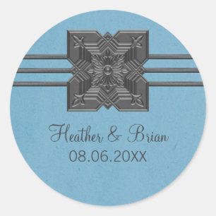 Blue Medallion Border Wedding Stickers
