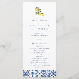 Blue medditeranean tile & citrus Wedding Program 