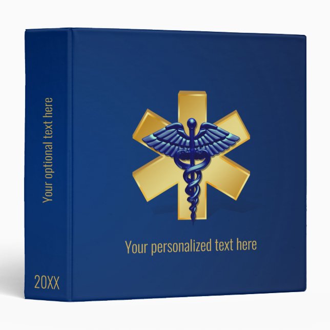 Blue Medical 3D Caduceus Gold Cross Binder (Front/Spine)
