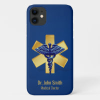 Blue Medical 3D Caduceus Gold Cross