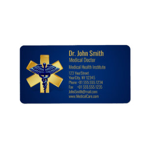 Blue Medical 3D Caduceus Gold Cross Label