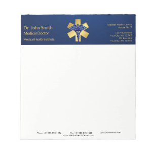 Blue Medical 3D Caduceus Gold Cross Notepad