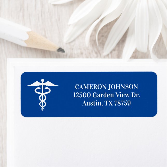 Blue Medical Caduceus Doctor Return Address (Insitu)