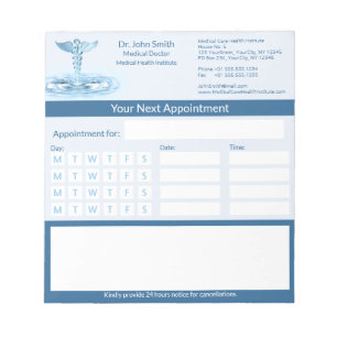 Blue Medical Caduceus Water Ripples Appointment Notepad