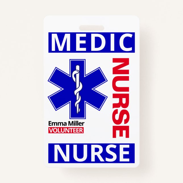 Blue Medical Doctor Custom Name ID Employee Badge (Front)