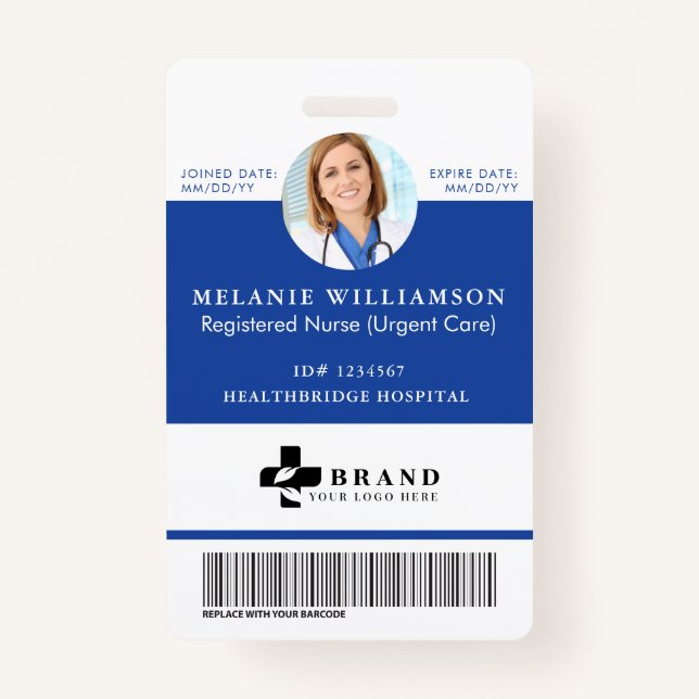 Blue Medical Employee Circle Photo ID & Logo Badge (Front)