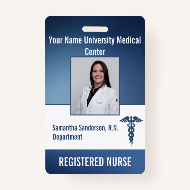 Blue Medical Employee ID  Barcode, Name Badge (Front)