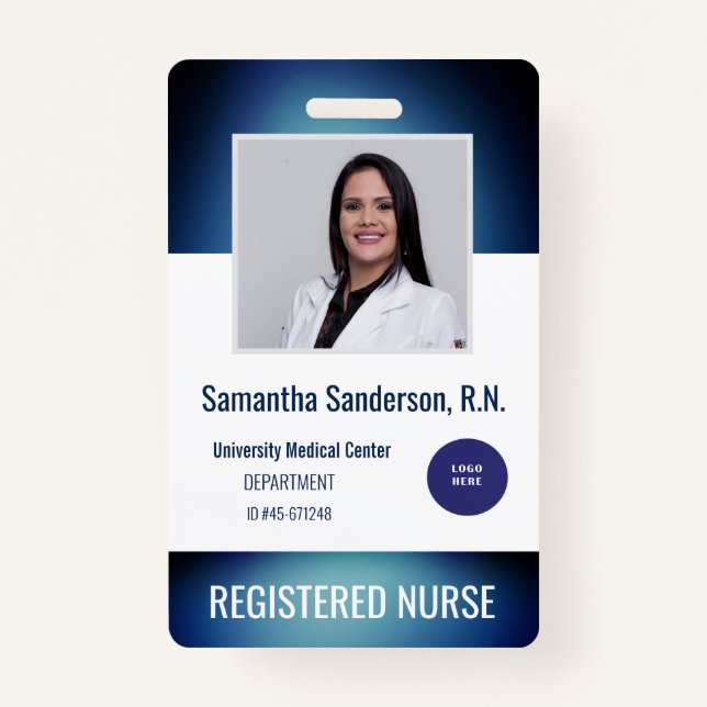 Blue Medical Employee ID Hospital Logo Barcode Badge (Front)