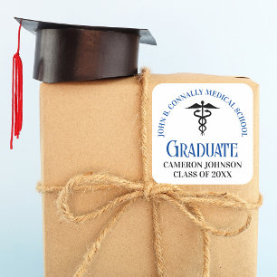 Blue Medical School Graduation Party Personalized Square Sticker