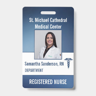 Blue Medical Security Employee ID Barcode, Name Badge
