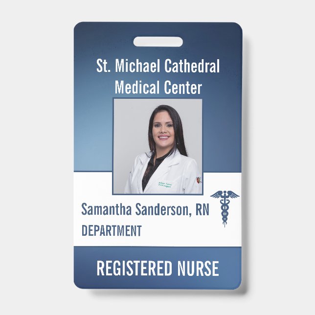 Blue Medical Security Employee ID Barcode, Name Badge (Front)