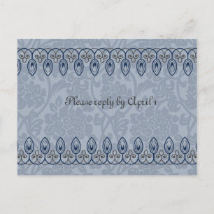 Blue Medieval Brocade rsvp Invitation Postcard