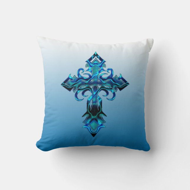 Blue Medieval Cross Throw pillow (Front)