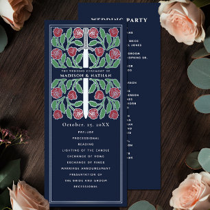 Blue Medieval Floral Silver Sword Royal Wedding Program