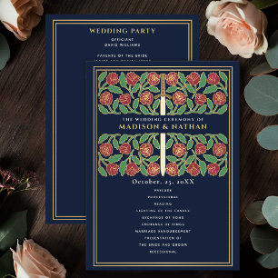 Blue Medieval Gold Floral Sword Royal Wedding Program