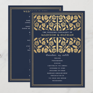 Blue Medieval Gold Sword Royal Wedding Program