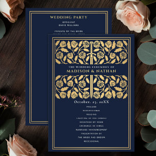 Blue Medieval Gold Sword Royal Wedding Program