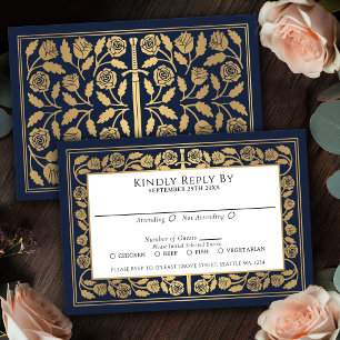 Blue Medieval Gold Sword Royal Wedding RSVP Card