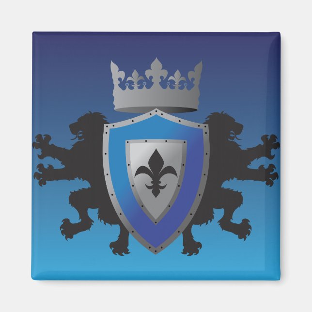 Blue Medieval Lion Heraldry Magnet (Front)