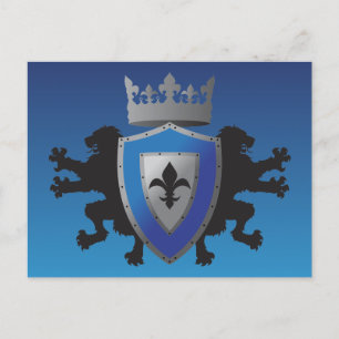 Blue Medieval Lion Heraldry Postcard
