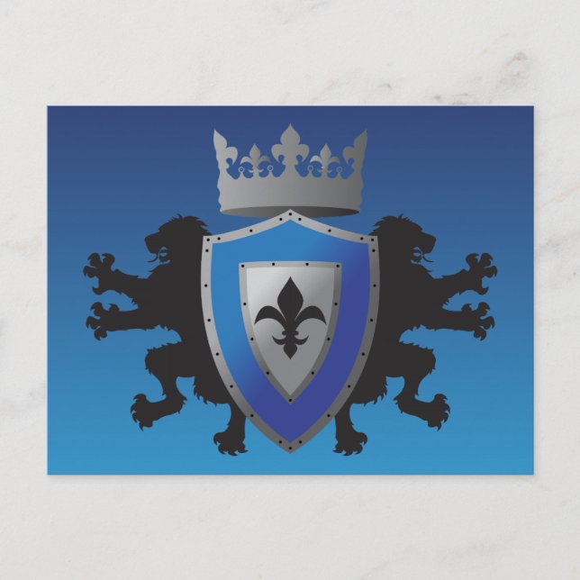 Blue Medieval Lion Heraldry Postcard (Front)