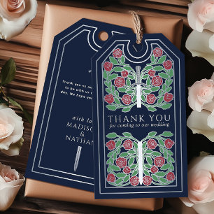 Blue Medieval Silver Sword Wedding Thank You Gift Tags