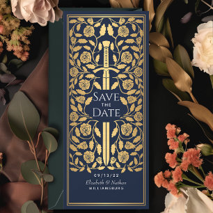 Blue Medieval Sword Save the Date Invitation
