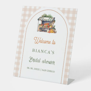 Blue Meditarrean tile Arch welcome bridal shower Pedestal Sign