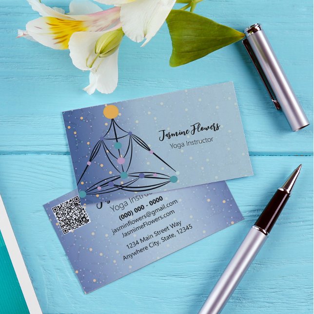 Blue Meditation Yoga Pose Instructor Business Card (Creator Uploaded)