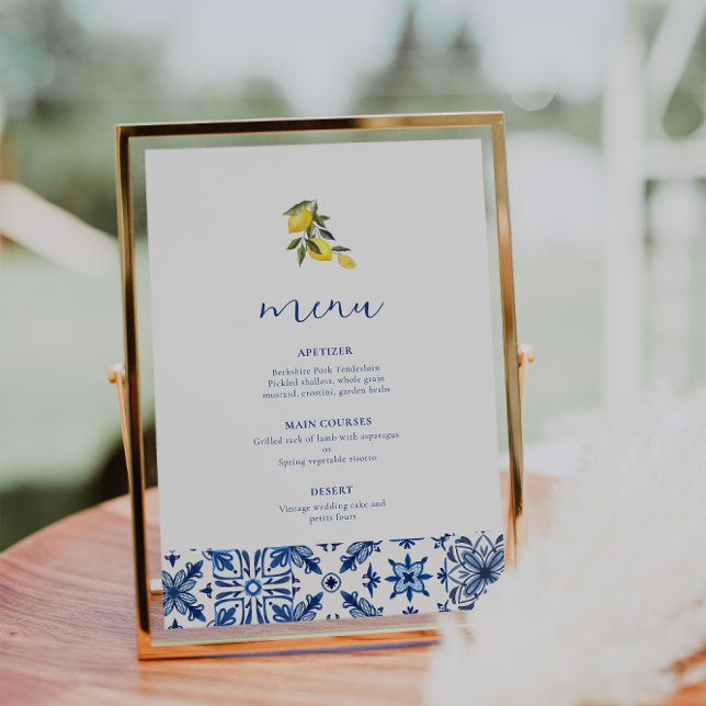 Blue Mediterranean citrus wedding menu (Creator Uploaded)