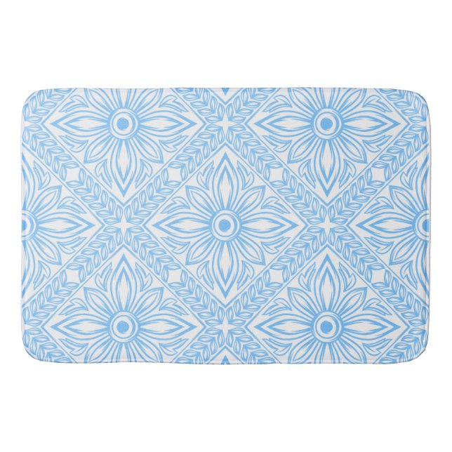 Blue Mediterranean Italian Tile Decorative Pattern Bath Mat (Front)