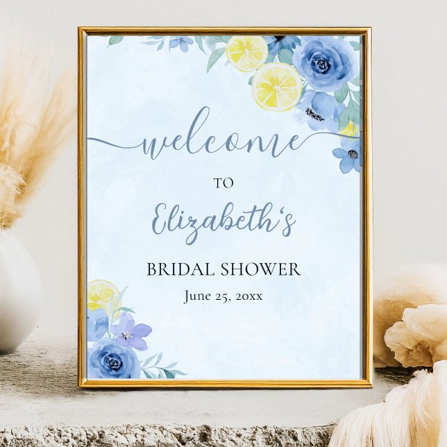 Blue Mediterranean Lemon Bridal shower Poster (Creator Uploaded)