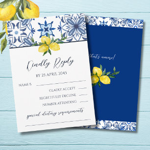 Blue Mediterranean Lemon Italian Wedding RSVP Card