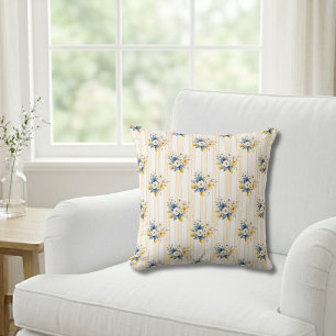 Blue Mediterranean Lemon Pattern Throw Pillow