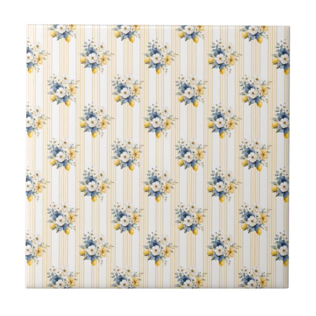 Blue Mediterranean Lemon Pattern Tile (Front)