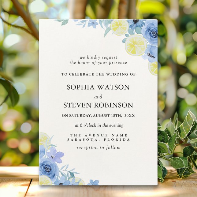 Blue Mediterranean Lemon Wedding Invitation (Creator Uploaded)