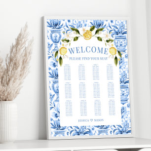 Blue Mediterranean lemon wedding seating chart