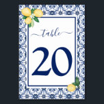 Blue Mediterranean Lemons Citrus Wedding Table Number<br><div class="desc">Blue Mediterranean Lemons. You need to create each table number separately. 1. Add table number to design. 2. Add to your cart. 3. Repeat for each table number you need. For additional changes (font colour, font style, remove or move elements, change other wording "Table" is not editable but colour can...</div>