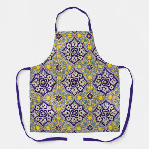 Blue Mediterranean Pattern Yellow Blossoms  Apron