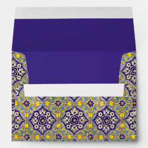 Blue Mediterranean Pattern Yellow Blossoms Envelope