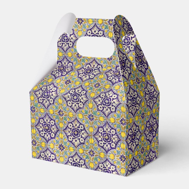 Blue Mediterranean Pattern Yellow Blossoms  Favor Box (Front Side)