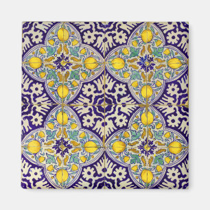 Blue Mediterranean Pattern Yellow Blossoms Magnet