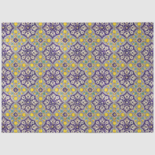 Blue Mediterranean Pattern Yellow Blossoms Tissue Paper