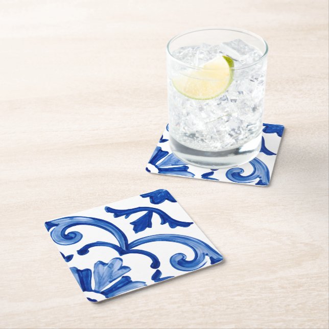 Blue Mediterranean  Square Paper Coaster (Insitu)